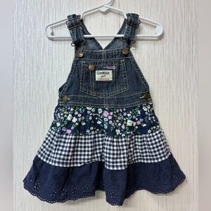 Oshkosh Bgosh Floral Tiered Eyelet Denim Overall Dress Jumper 24M